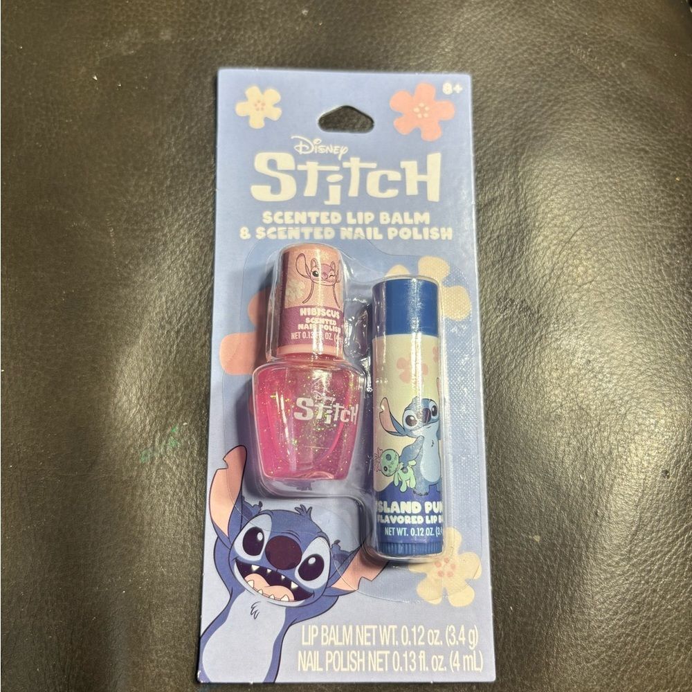 New Disney Stitch Lip Balm & Glitter Nail Polish — Blue and Pink